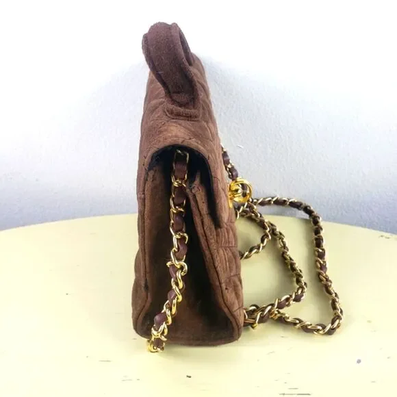 OS International Vintage Womens Quilted Suede Mini Crossbody Purse - Picture 9 of 12